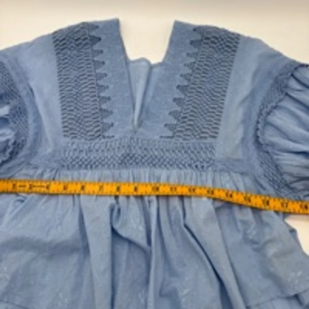 FREE PEOPLE Blue Crochet Peasant Blouse (see measurements)